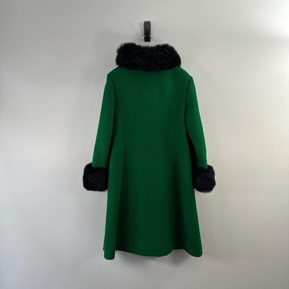 Black Fur Collar Cuff Green Modern Deb Coat 1960s Womans Small - Picture 11 of 16